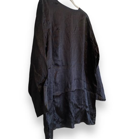 Womens Vintage Justin Allen Black Satin Polyester Collarless Button Up Size 2X - Picture 4 of 16